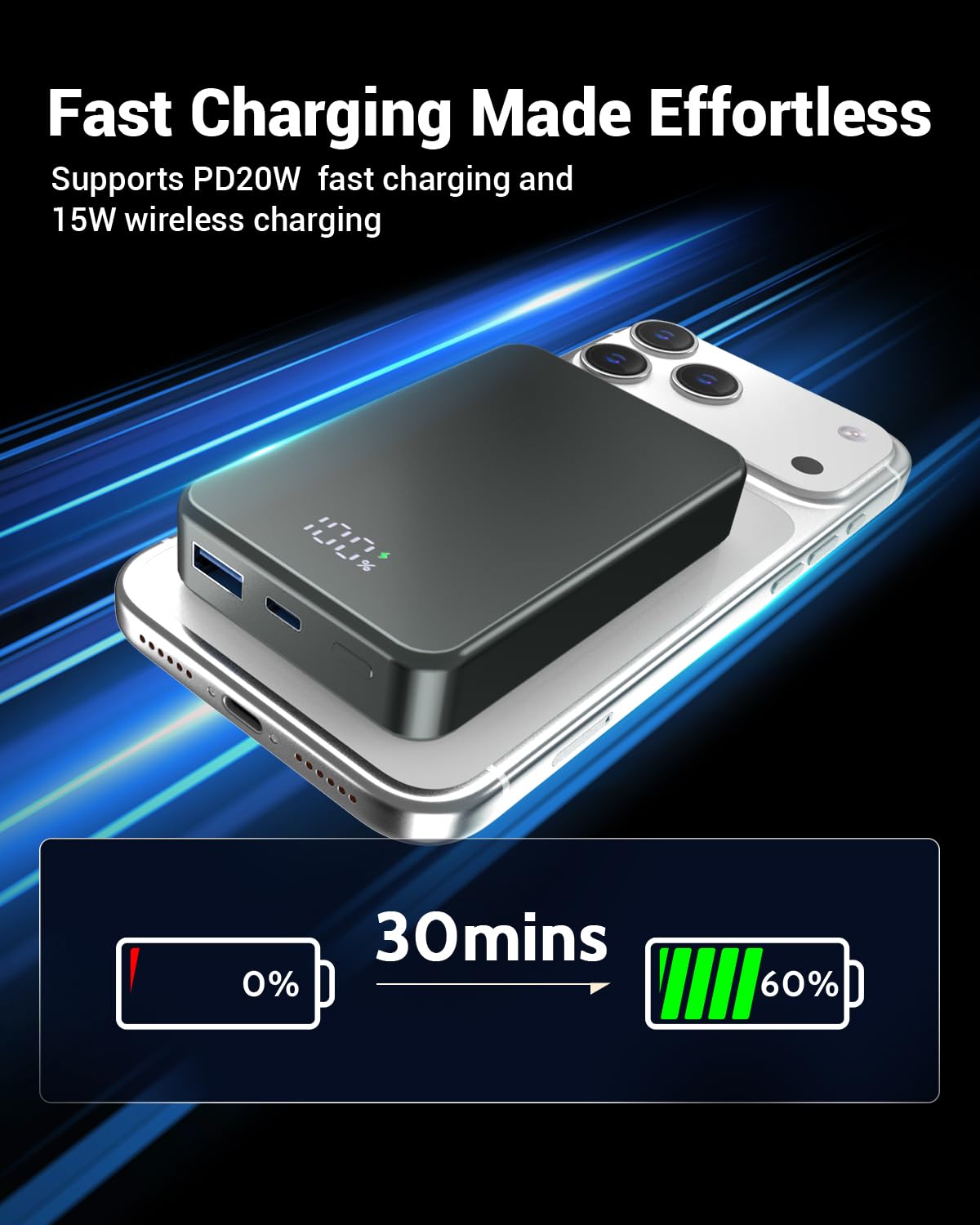 Batería externa magnética inalámbrica de 26800 mAh para cargador portátil MagSafe de 20 W PD de gran capacidad, aleación de aluminio, carga rápida USB-C para iPhone 17/16/15/14/13/12 Plus/Pro/Pro Max