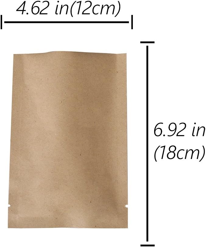 QQ Studio 100 PCS Kraft Mylar Inside Foil Open Top Sealable Bags (12x18cm(4.7x7"), 100x Kraft)