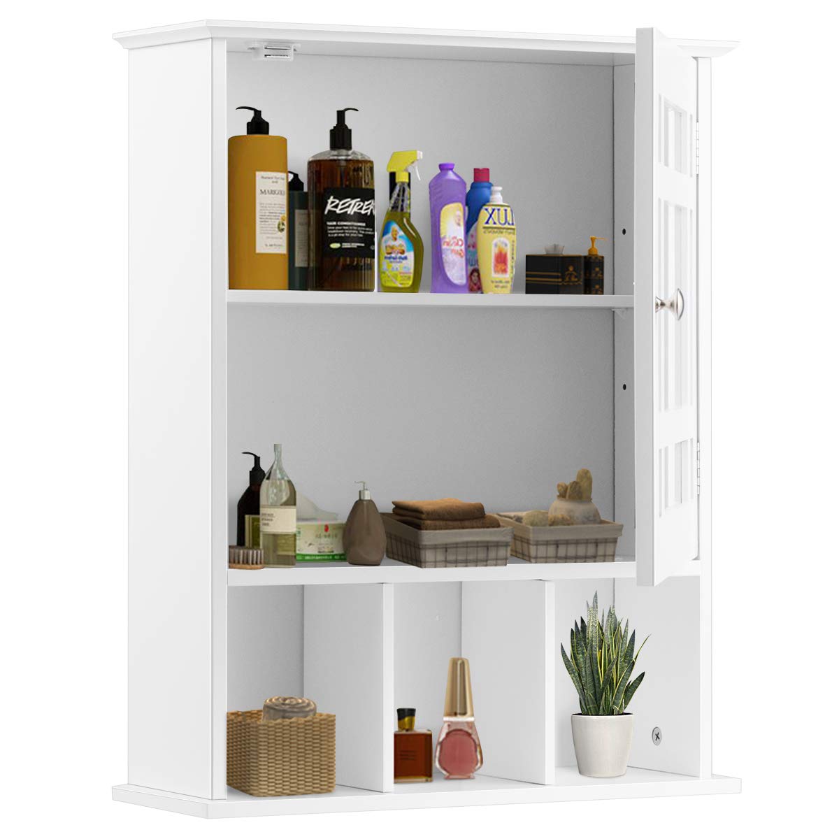 LIFEZEAL Armoire Murale de Salle de Bain avec Miroir, Placard de Rangement Toilettes avec Étagère Réglable, Armoire de Toilette à 3 Niveaux, 50 x 16 x 61 cm (Blanc)
