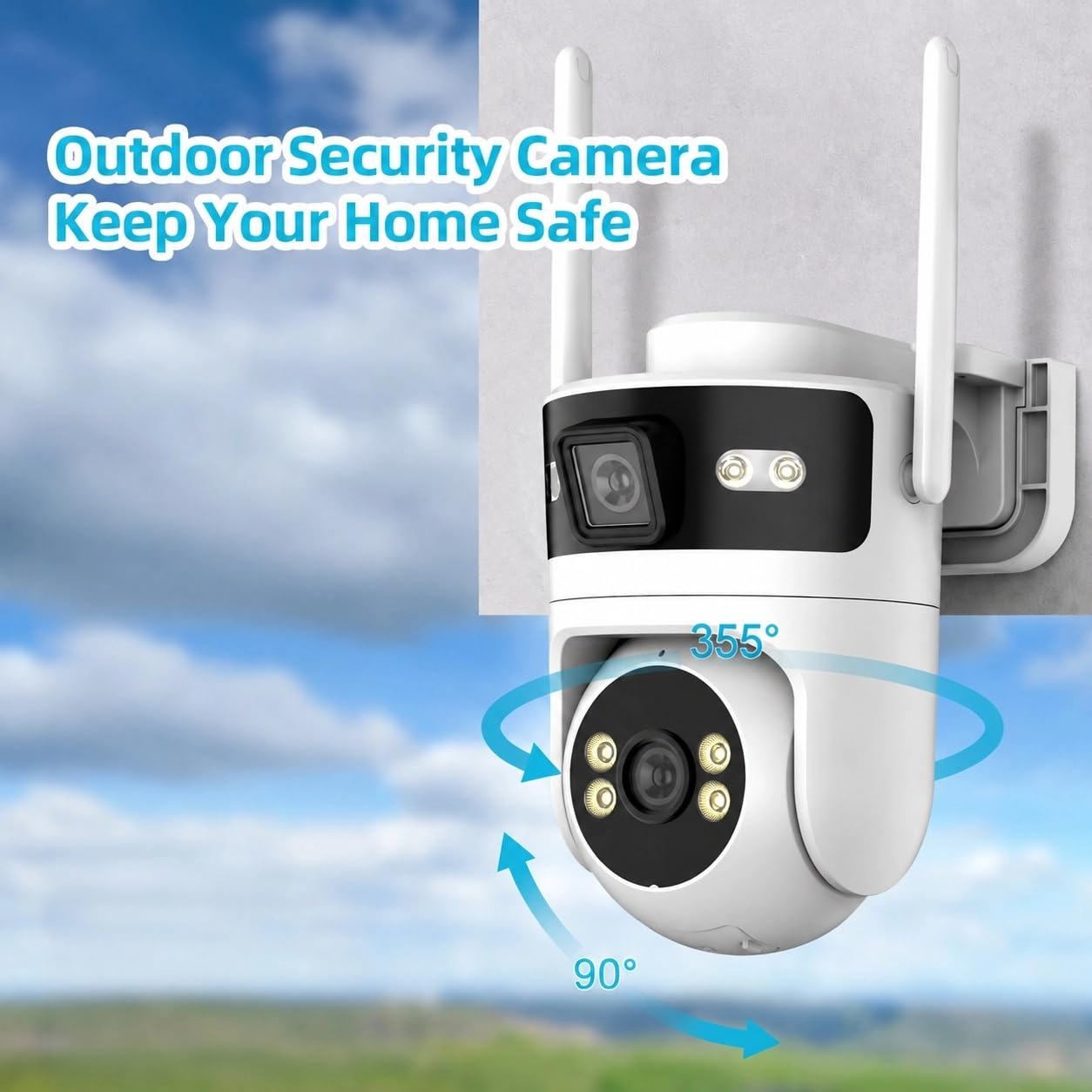 Kamera zewnętrzna WLAN do monitoringu 6 MP Dual Lens, 3 MP + 3 MP PTZ z obrotem o 355°, rozpoznawanie i śledzenie osób, kolorowa widoczność w nocy, dwukierunkowe audio, wodoszczelność IP66