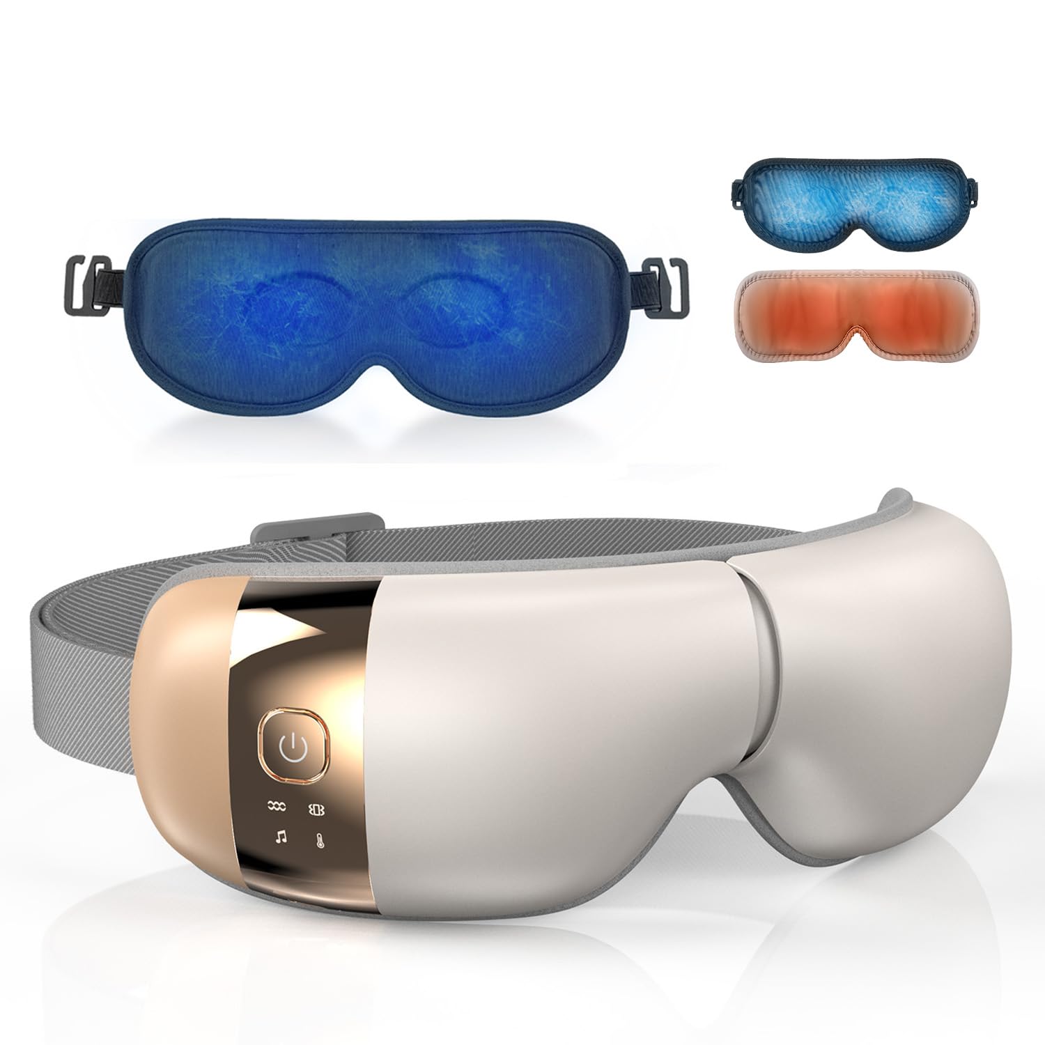 HubiCare Heated Eye Massager with Cooling Gel Mask Beige Relieve Puffy Eyes Dark Circles Eye Strain Migraines Foldable