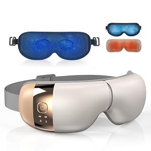 HubiCare Heated Eye Massager with Cooling Gel Mask Beige Relieve Puffy Eyes Dark Circles Eye Strain Migraines Foldable