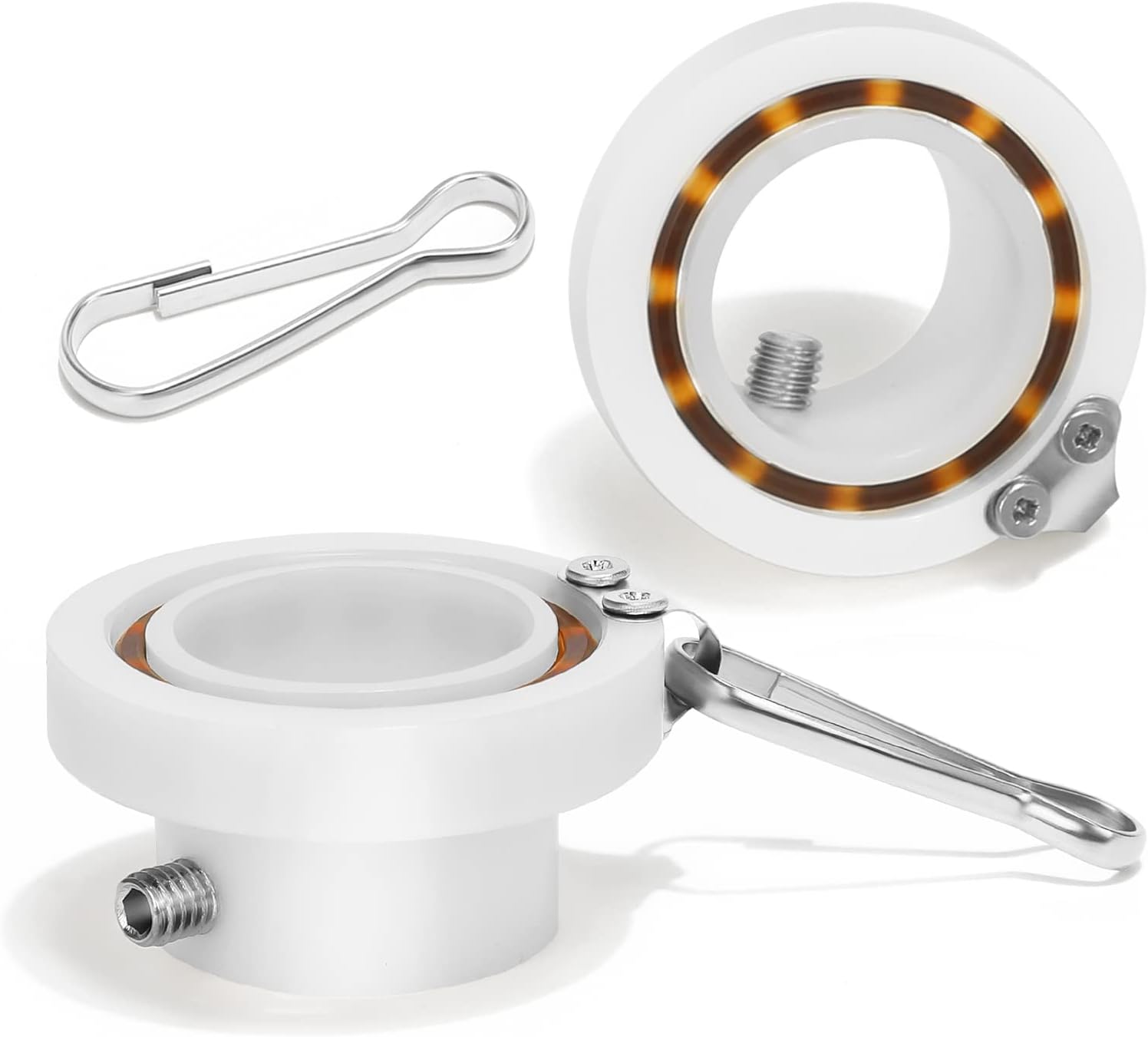 MOFEEZ Flag Pole Rings with Bearings, Fit Flagpole with 0.75-1inch Diameter, 360 Degree Anti-Wrap Rotating Flag Mounting Rings with Carabiner Tangle Free(Pack of 2-White)
