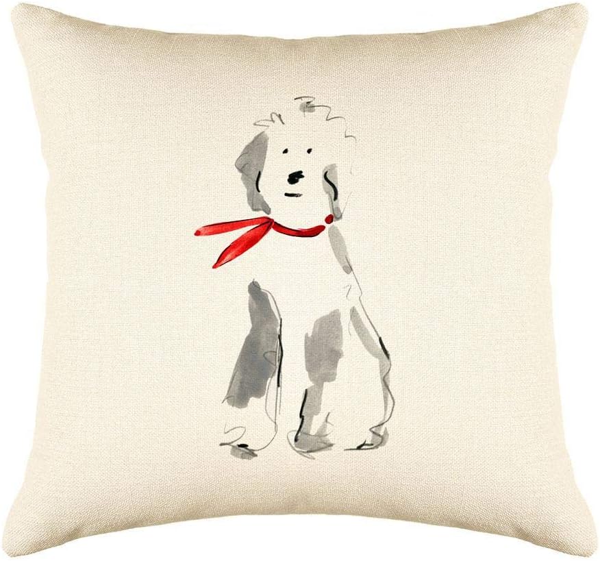 Di Lewis Dog Throw Pillow Cushion Cover - 20x20 - Decorative Black Collie - Woven Cotton Blend - for Couch Bed Sofa Pillows - Linen Cream…