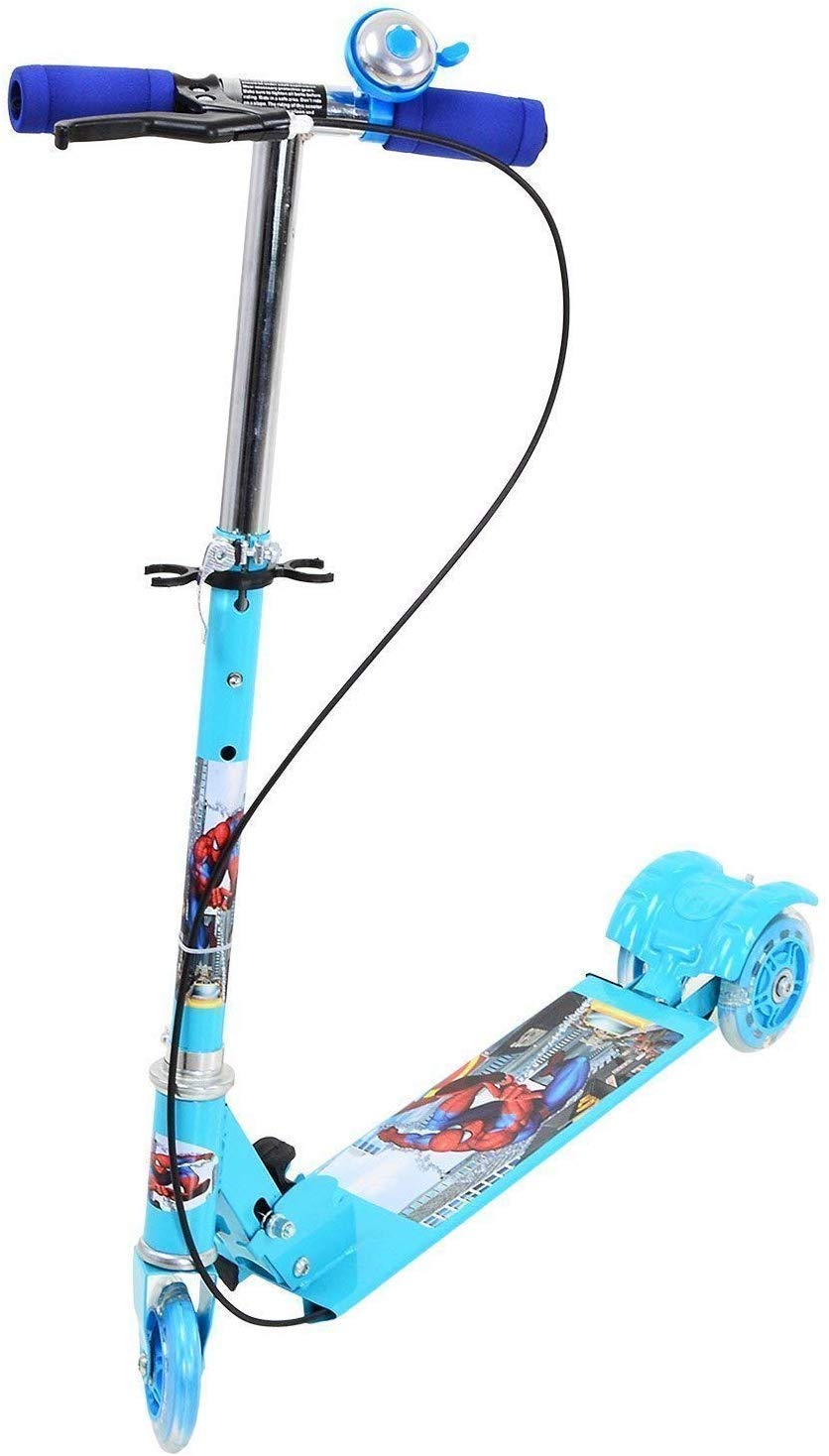Sevriza Kids 3 Wheel Skate Scooter with Adjustable Height Foldable, LED PU Wheels & Brakes (Blue)