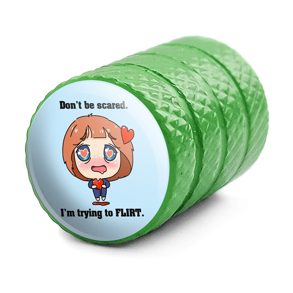Don't Be Scared I'm Trying to Flirt Kawaii Chibi Heart Motorcycle Bicycle Bike Tire Rim Wheel Aluminum Valve Stem Caps
