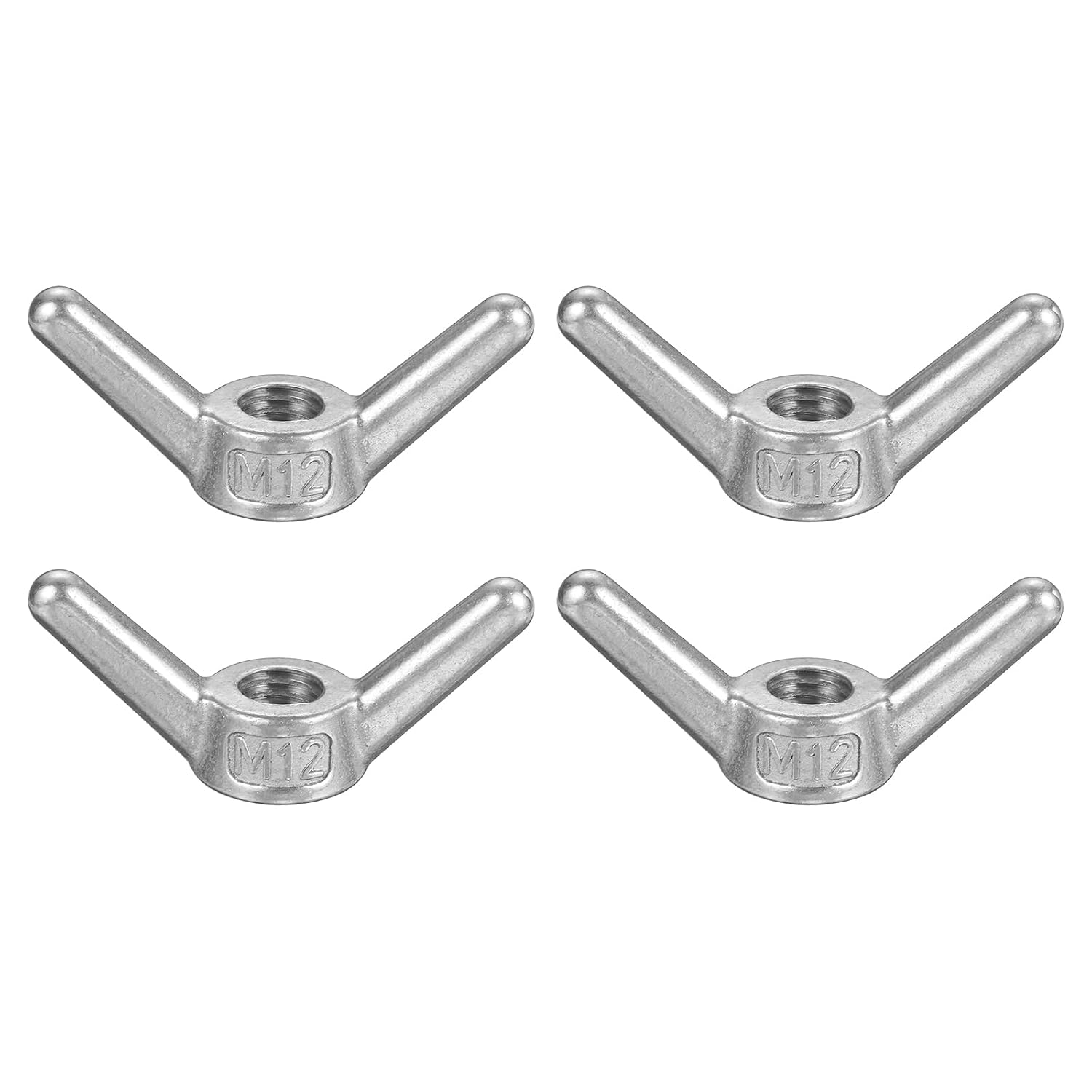 PATIKIL Wing Nuts, (M12, Silver) (4 Pcs) 304 Stainless Steel Metric Thread Butterfly Wing Nut Fasteners Hand Twist Secure Fasteners Parts, Suit for - Furniture/Machinery/Automotive/DIY