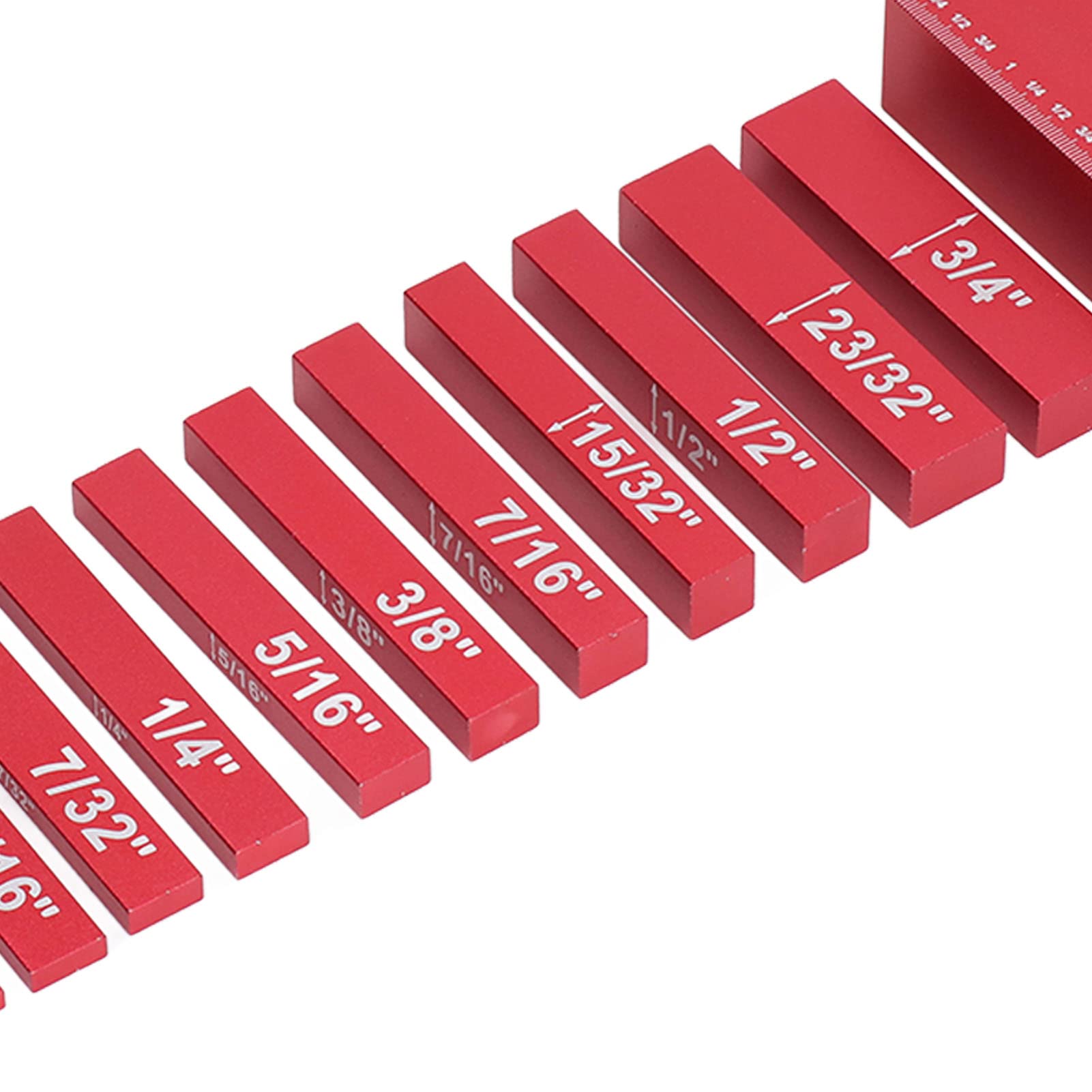 Juego De Reglas Métricas De Altura De 15 Piezas, Bloques De Medida Claramente Grabados, Juego De Reglas De Altura De Aluminio Para Carpinteros (Rosso)