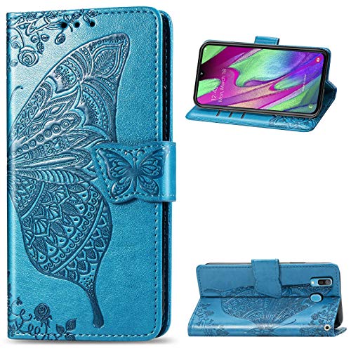 Dclbo Hülle für Samsung Galaxy M20,Handyhülle Tasche Hülle Case Leder Klapphülle Flip Cover Schutzhülle Ledertasche mit Magnet Muster Lederhülle Handytasche für Samsung Galaxy M20-Blau Cover