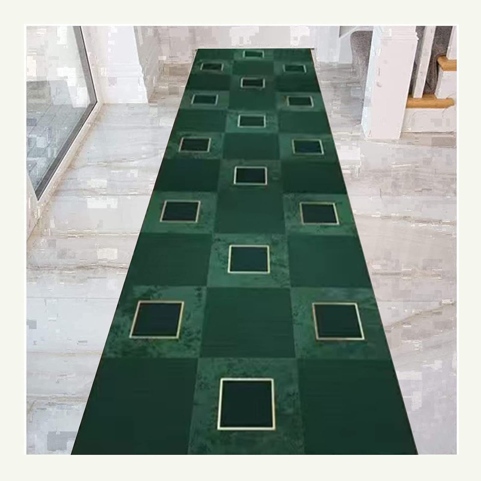 Tapis de passage d'allée vert lavable pour sublimer l'entrée de la maison
