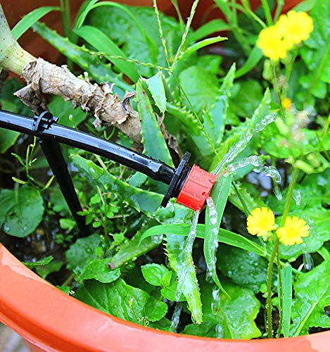 Image of Drip Emitters Garden Irrigation Drippers for 1 /4 Inch Tubing Drip Irrigation System, Adjustable 8-outlets drippers 50 -Pack, Red
