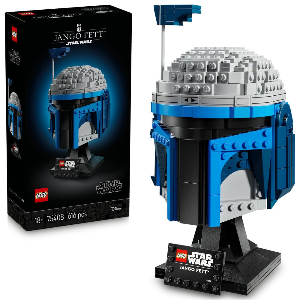 LEGO Star Wars Hełm Jango Fetta 75408 | Model kolekcjonerski, zestaw klocków dla dorosłych, prezent dla fana Star Wars, ozdoba na biurko, 616 elementów