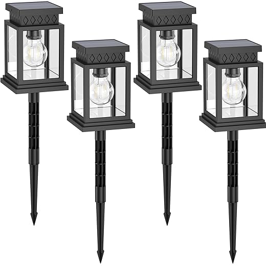 4 Pack Solar LED Stake Lights Outdoor Waterproof for Pathway Garden Yard Patio Driveway, Solar Walkway Lights Auto On/Off, Warm White, Up to 8H Lighting