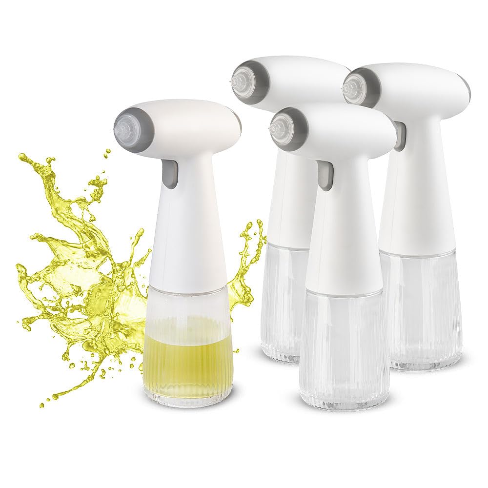 Rosenstein & Söhne Öl-Sprühflasche Grill: 4er-Set Akku-Nebel-Sprühflasche, Öl & Essig, 180 ml, Echtglas, USB-C (Elektrischer Ölsprüher Glas USB-C, Ölsprühflasche akkubetrieben)