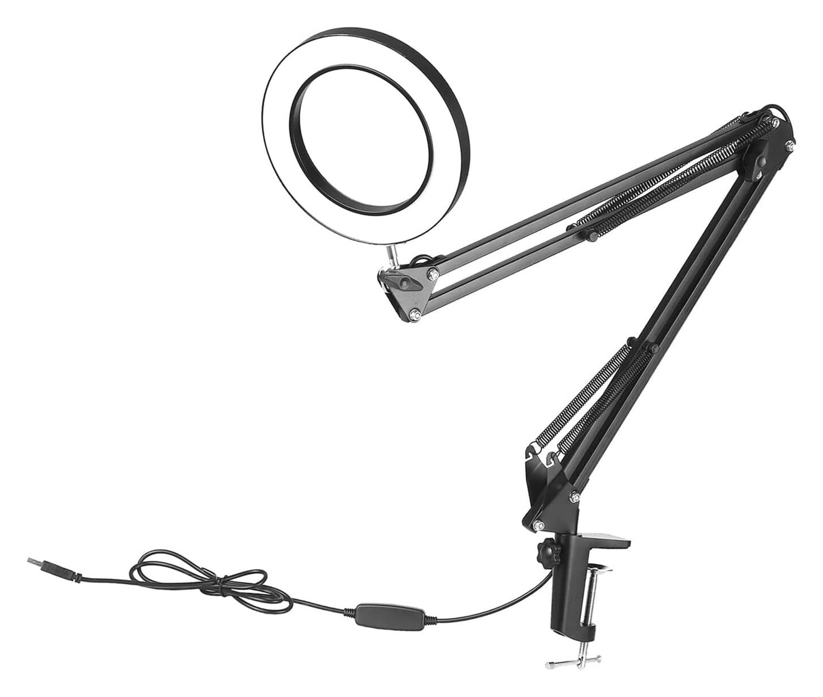 Szkło jubilerskie, okulary jednookularowe Okulary o wysokiej rozdzielczości, lampa powiększająca 5X z zaciskiem lampa biurkowa ramię obrotowe regulowana lampa zasilana przez USB 3 tryby ściemniania do