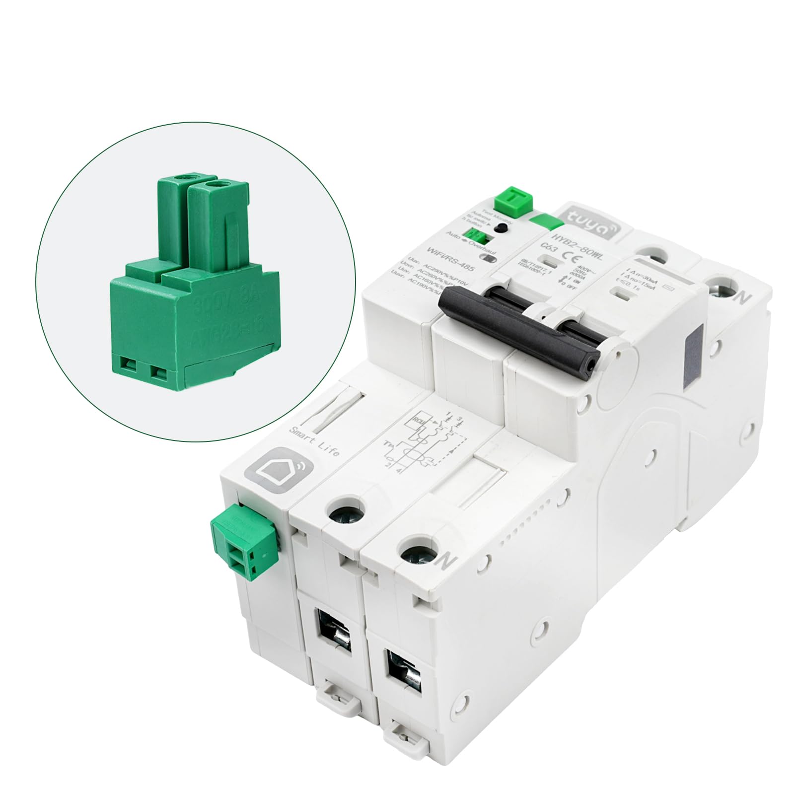 Jadeshay Interruttore Magnetotermico Differenziale Smart WiFi 63A 30mA 400V 6kA Dispositivo di Riarmo Automatico Salvavita RCCB,Controllare Chiusura e Suddivisione Tramite APP Tuya e Smart Life