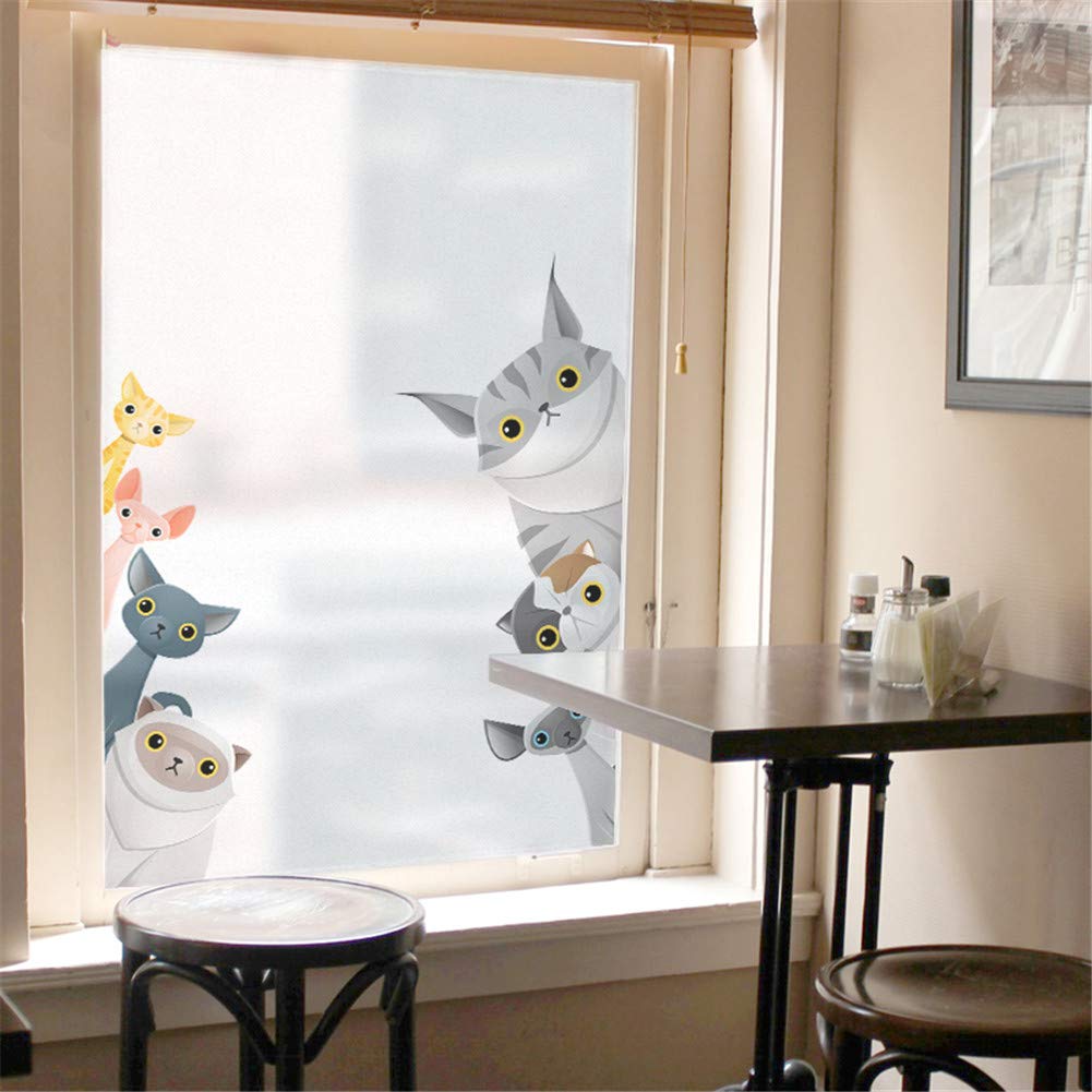 Window Privacy Film Window Film Privacy Cats Non Adhesive Glass Sticker Coverings Tint for Homedecor(70x200cm)