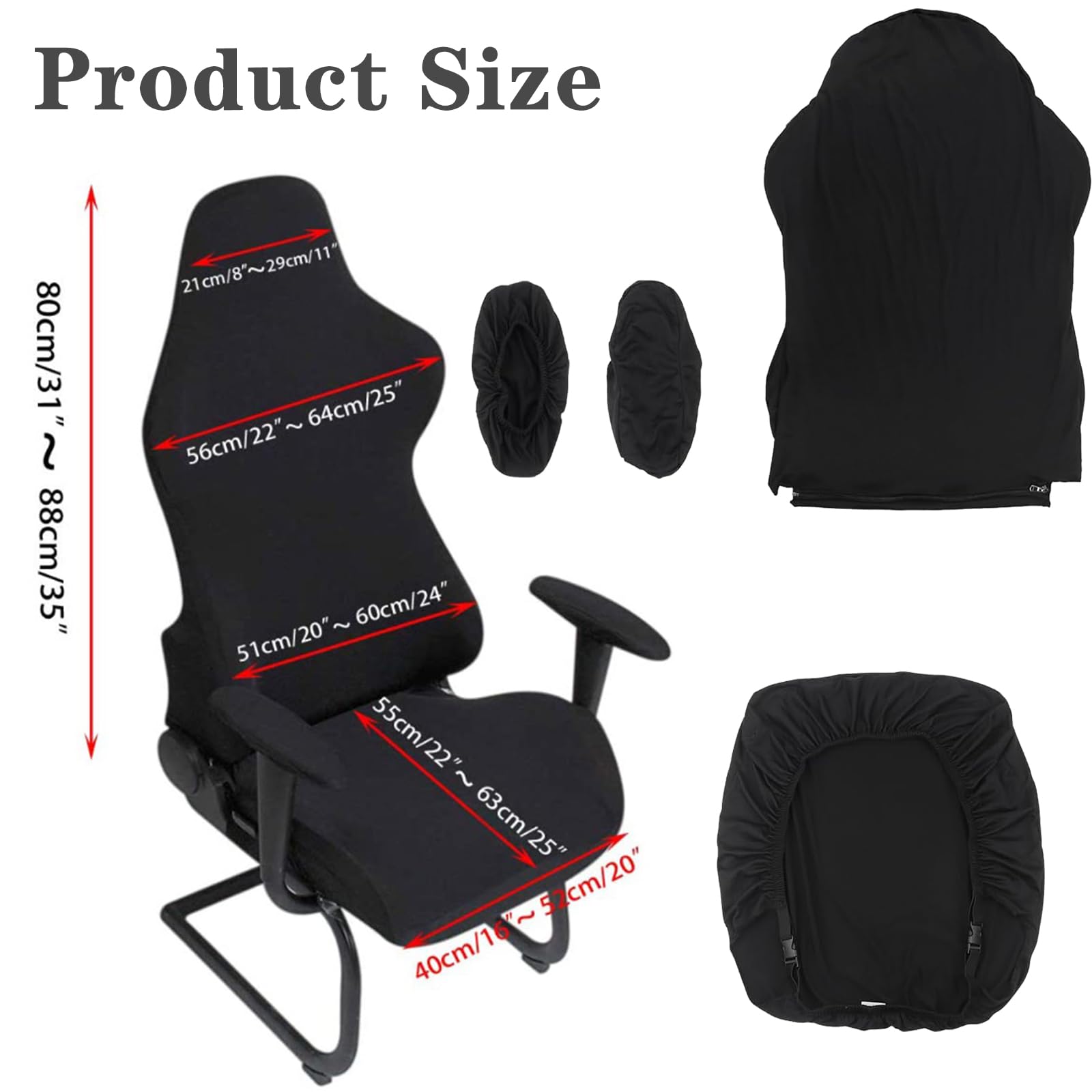 Guanici 4 Pieces Protective Cover for Gaming Chair Cover Scratch Resistant Covers Office Chair Cover Set for Computer Chairs Armchairs Swivel Chairs Gaming Chairs (Black) - Image 2