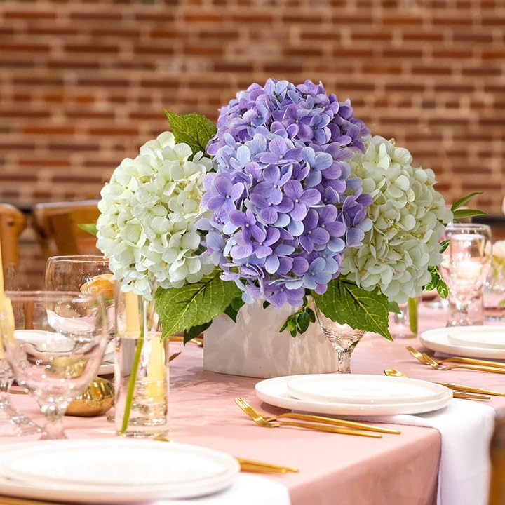 Bright Purple Boho Artificial Hydrangeas Flowers,4Pcs 20" Real Touch Lifelike Silk Artificial Hydrangeas, Full Fake Flowers for Bouquet Table Centerpieces Spring Wedding Indoor Home - Image 6