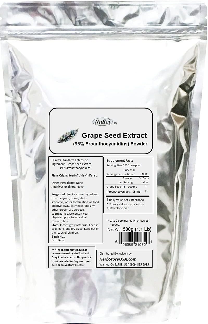 Grape Seed (Europe) Extract Powder Standardized 95% Proanthocyanidins OPC (500 g (1.1 lb)) Europe Grown GMO Free Non-Irradiated