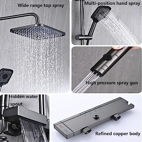 Conjunto de ducha para baño, juego de ducha presurizado, conjunto de ducha montado en pared con temperatura constante inteligente, pantalla digital LED, rociador superior extragrande, teclas de piano, adecuado para baño y gimnasio miniatura 4