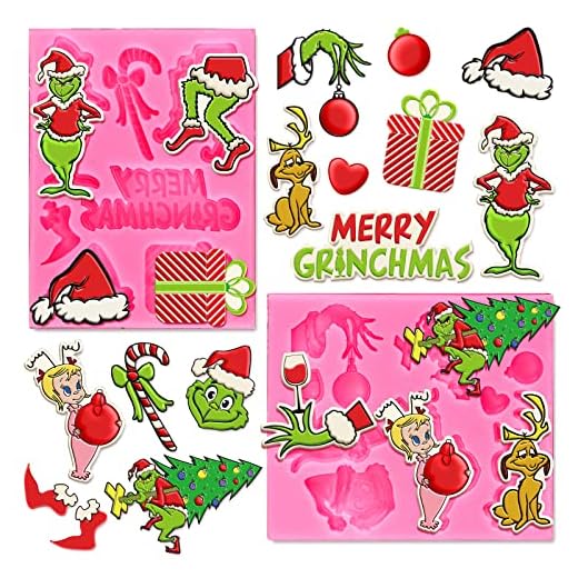 Whaline 2Pcs Merry Christmas Fondant Molds Funny Cartoon Character Silicone Moulds Green Hand Resin Baking Molds Xmas Tree Gift Pattern Cake Decorating Molds for Handmade DIY Candy Chocolate Cookie