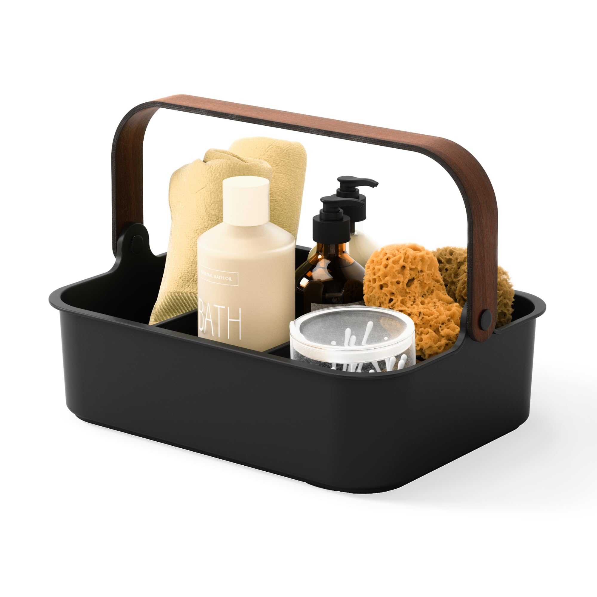 Umbra Bellwood Bin stapelbarer Behälter, Organizer mit entnehmbaren Trennwänden, Schwarz/Walnuss, 36x26x13 cm, Gross