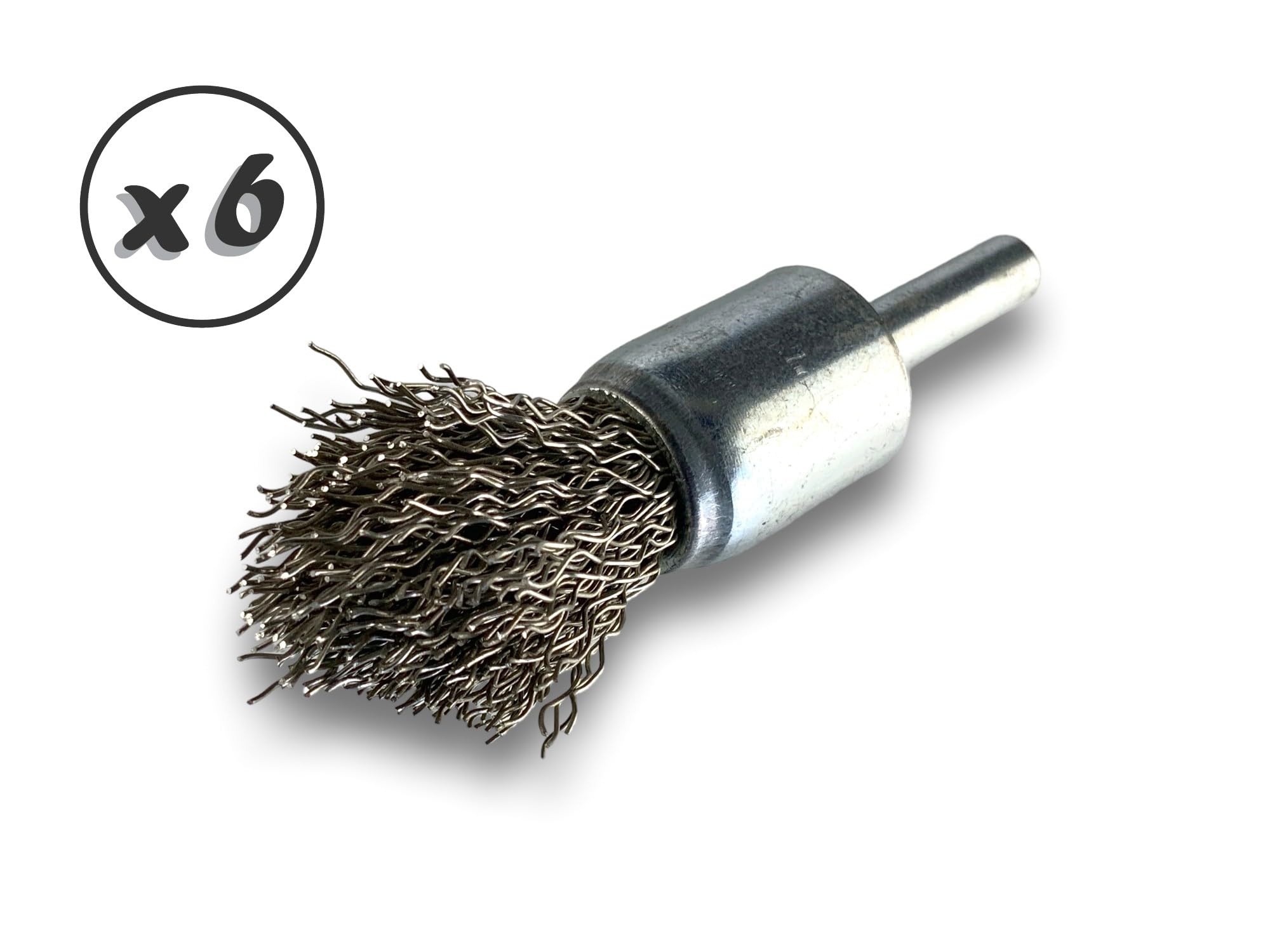Kibros Lot 6 brosses en bout tige Ø 6 mm forme pointe fil inox dur Ø 18 mm