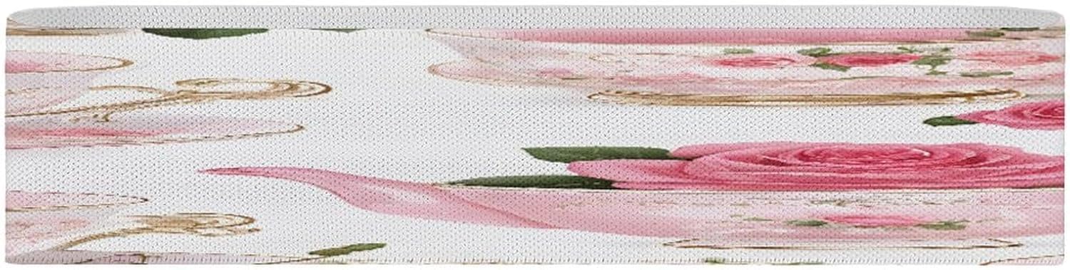 Non-Slip High Resistance Yoga Bands for Stretching, Extra Wide Exercise Bands for Women/Men, Roses Romantic Tea Cups Yoga Straps, Physical Therapy Stretch Straps for Home Gym, Pilates & Rehab