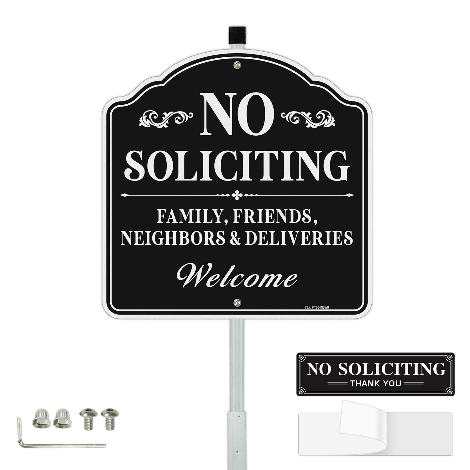 T&R Large No Soliciting Sign for House with 54" Stake - 12"x12" .040 Rust Free Aluminum, Reflective, Waterproof, Weatherproof and Fade Resistant, 2