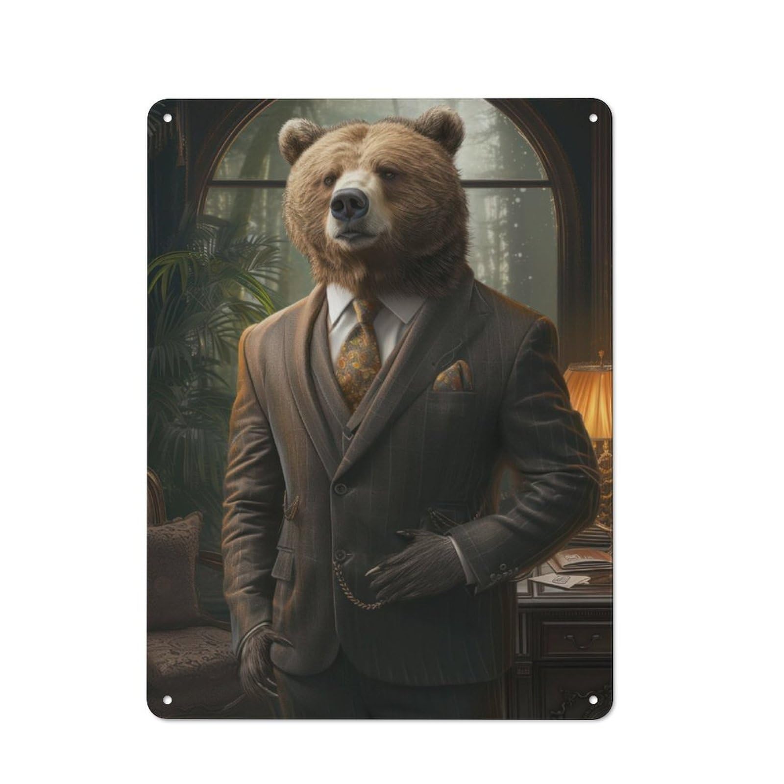 Junmoney Gentleman Grizzly Metal Plaque 40X30cm With For Garage Wall, Retro Decor, For Themed Interiors In Garages And Workshops