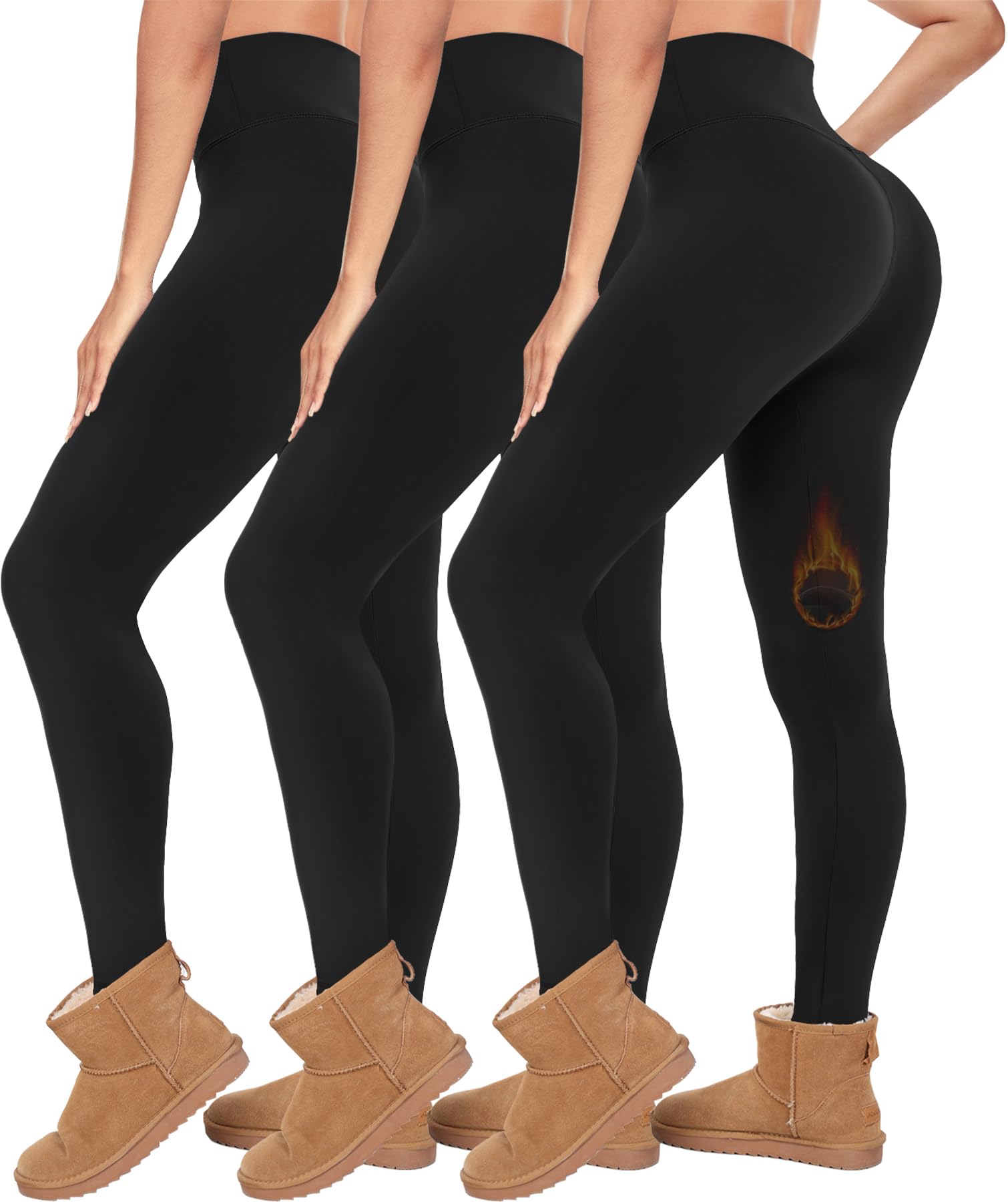 Diu Life 3 Pack Fleece Lined Leggings for Women Thermal Tummy Control High Waist Running Tights Winter Workout