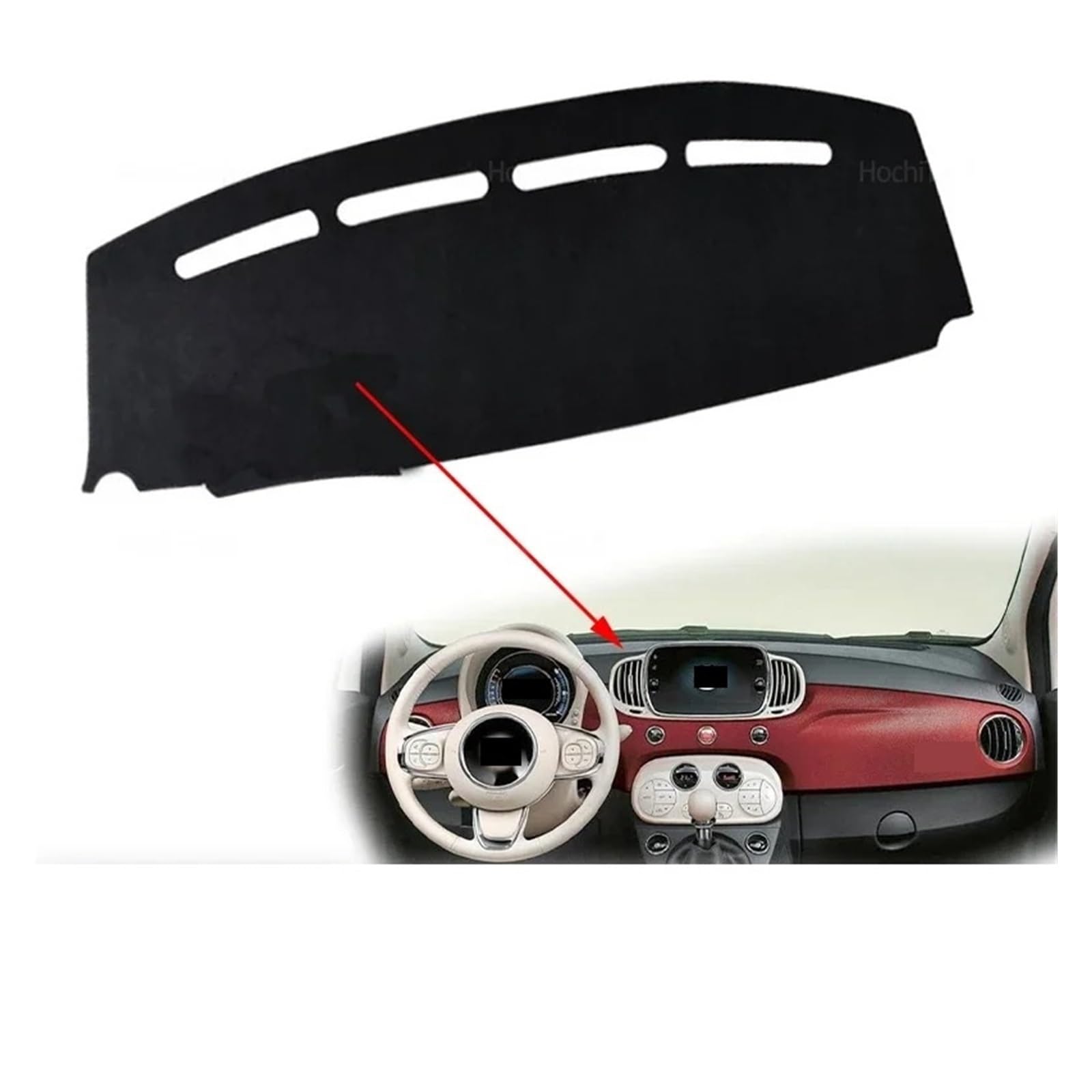 Tapis Dash Mat Housse Tableau Bord Pour Fiat 500 500c 500e 2007-2024 Protection Contre Lumière Antidérapante Anti-salissures Pare-soleil Housse Tableau Bord Voiture(Left Hand Black)