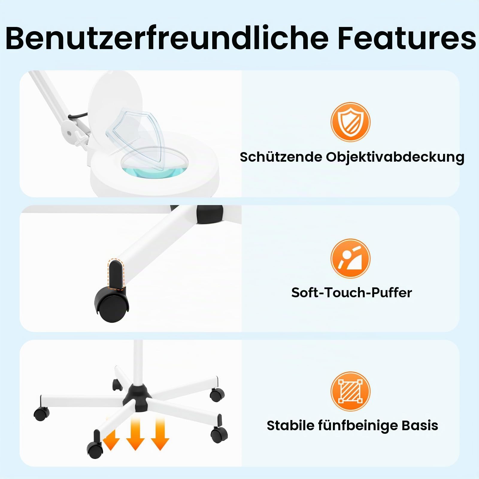 5 Fach Lupen mit 120 LED und ständer Professionelle Kosmetiklampe dreifach kreisförmige Standlupelampe mit Schwenkarm für Arbeit Lesen Nähen Senioren usw