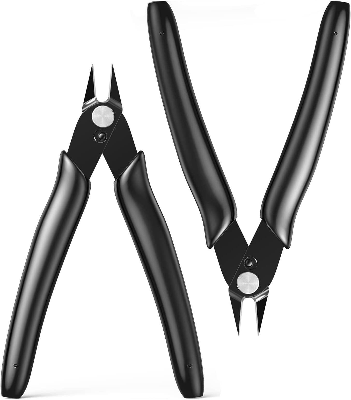 Wire Cutters Zip Tie Cutters Micro Flush Cutter, 5 inch Precision Wire Clippers Small Side Cutting Pliers for Jewelry Making, Electronics, （2PCS,Black)