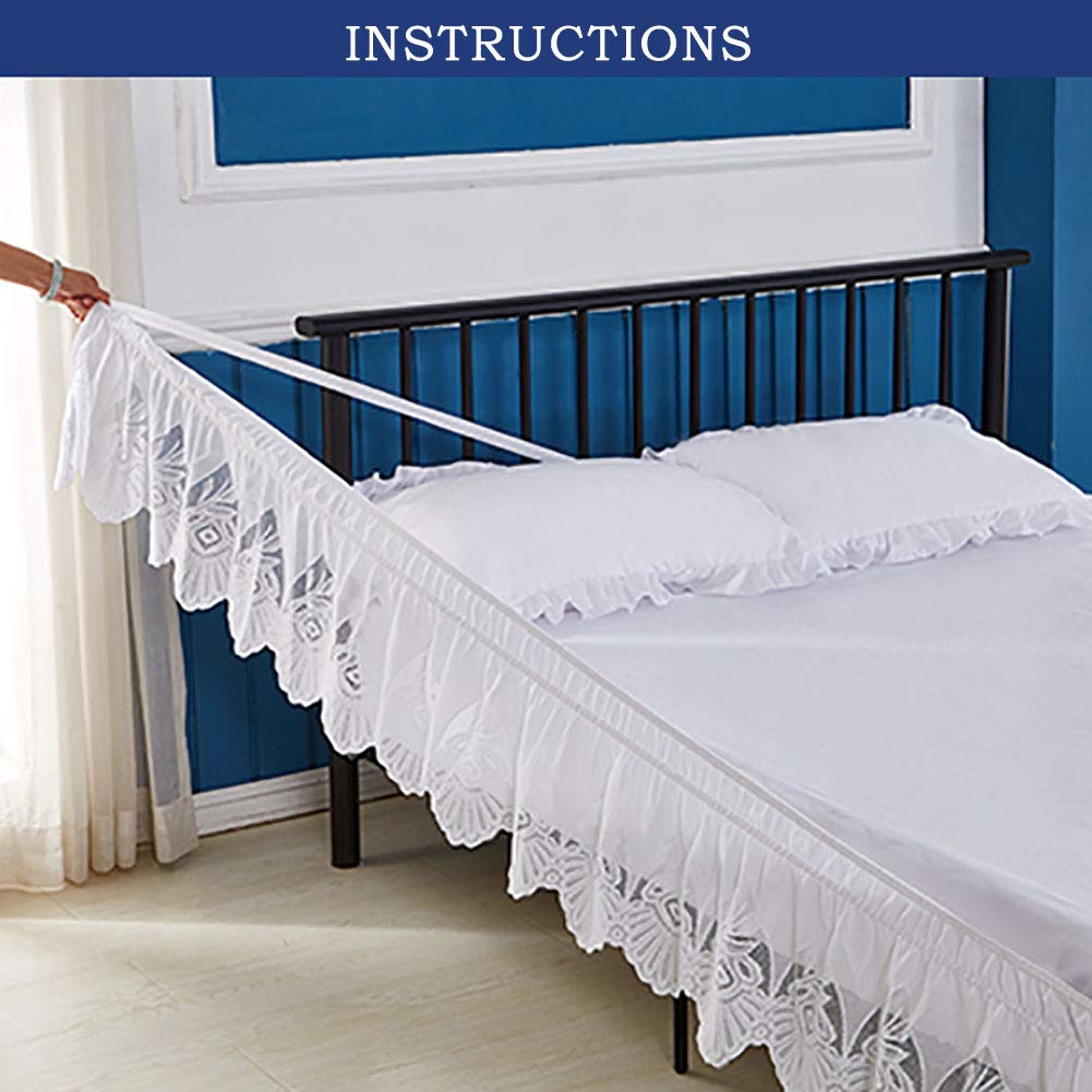 Gonna Letto In Pizzo Elastico – Bianca, Misura 100x200+38 Cm – Con Fascia Regolabile - 3