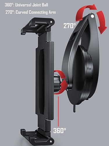 Miniatura 4 de UNICOLD Soporte para tablet de tablero de automóvil, ventosa giratoria de 360 con abrazadera grande para iPad Pro, iPad AirMini, iPhone, Samsung