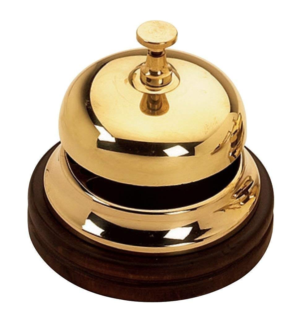 arterameferro Campanello da Hotel Reception in Ottone con Base in Legno