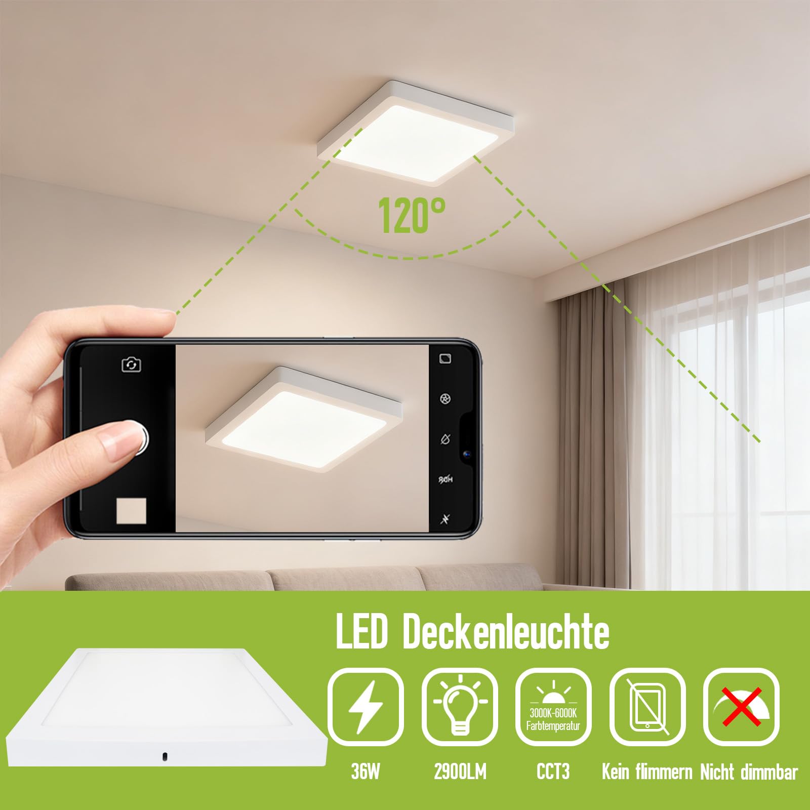 Lampa Sufitowa LED 36W Nowoczesna Ultracienki Płaska Lampy Panel Przedpokój 2900Lm 400mmx400mm 3000K-6500K Aluminium IP44 Wodoodporna LED Lampa Łazienkowa Kuchenna Niestemowane