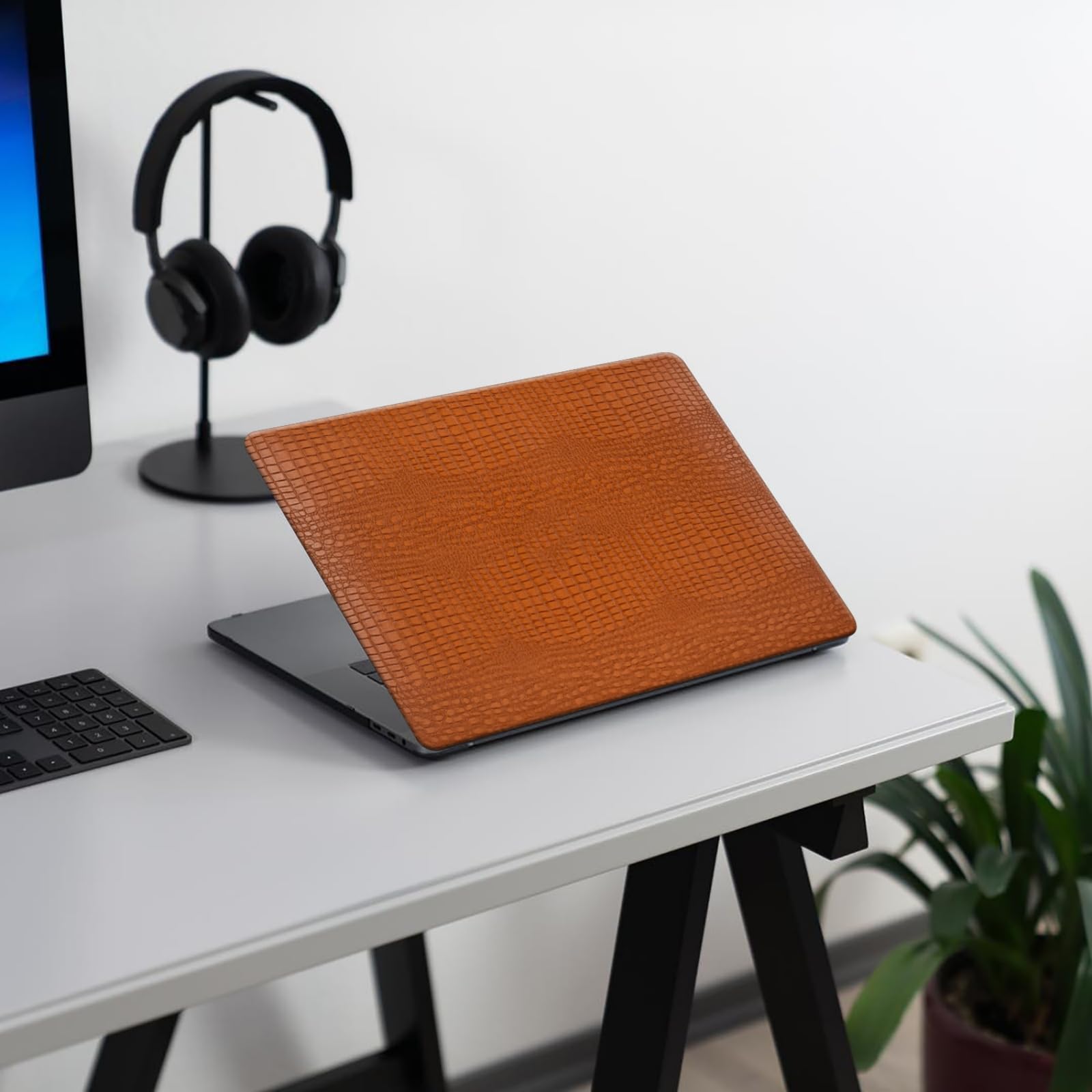 AUSMIX Case Compatible With M4 M3 M2 MacBook Air 13.6 Inch 2022-205 A3240 A3113 A2681 Touch ID, Crocodile Leather Hard Shell Case & Keyboard Cover, Crocodile Pudding - View #9