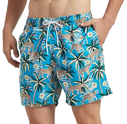 MADHERO Maillot de bain pour homme avec doublure en maille, Tigre bleu lac, Medium