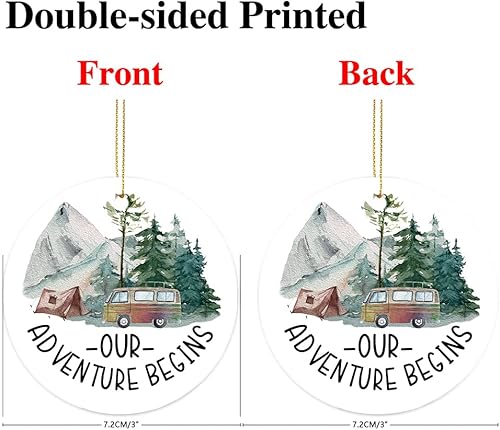 Miniatura 2 de Primer adorno de Navidad, recuerdo rústico con tienda de campaña y árbol verde, 2021, 1 aventura de Navidad, regalo de boda para parejas recién