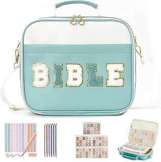 Setactual Pretty Bible Bag for Women, 2026 Quilted Bible Cover Case with Floral Chenille Letter and Shoulder Strap
