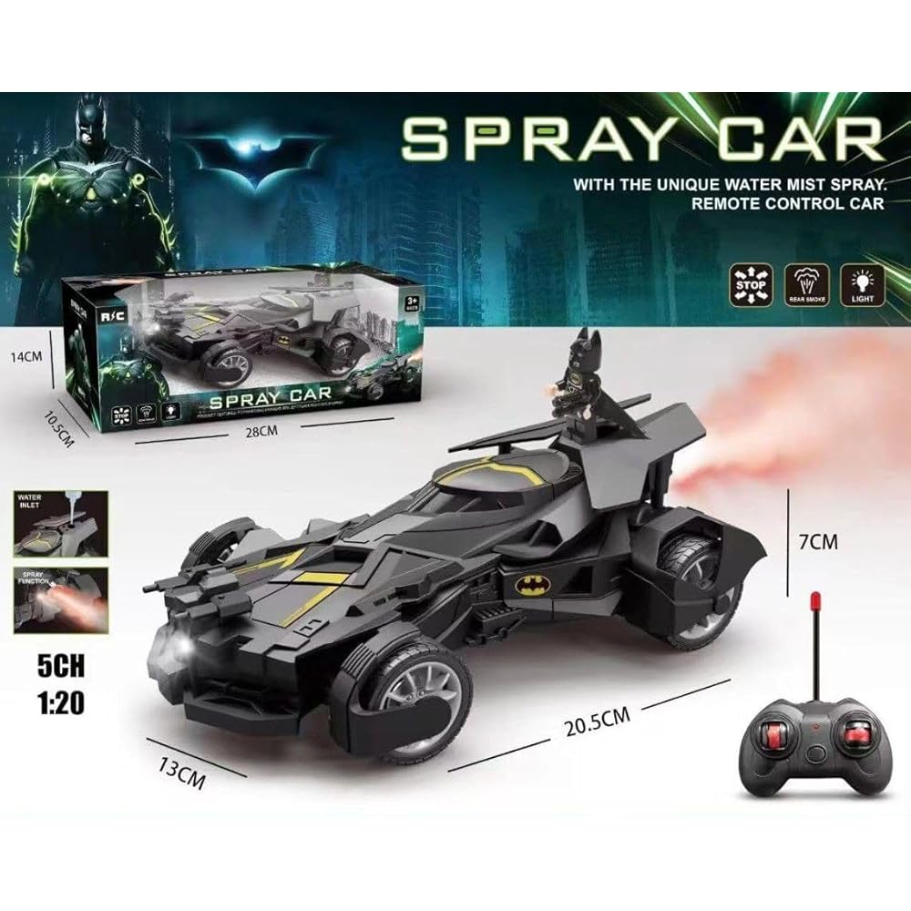 ZWARTE Batman RC Car with Spray, Remote Control Toy, Realistic Sounds