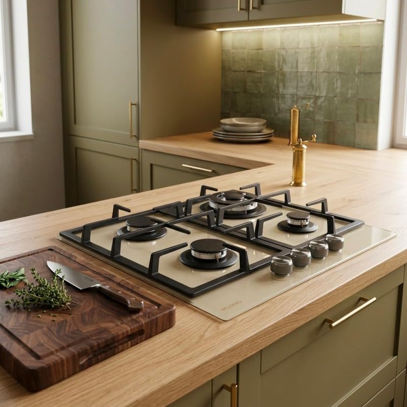 BELDEKO Plaque Gaz 4 Feux 8000W Beige - crème - Marque Française