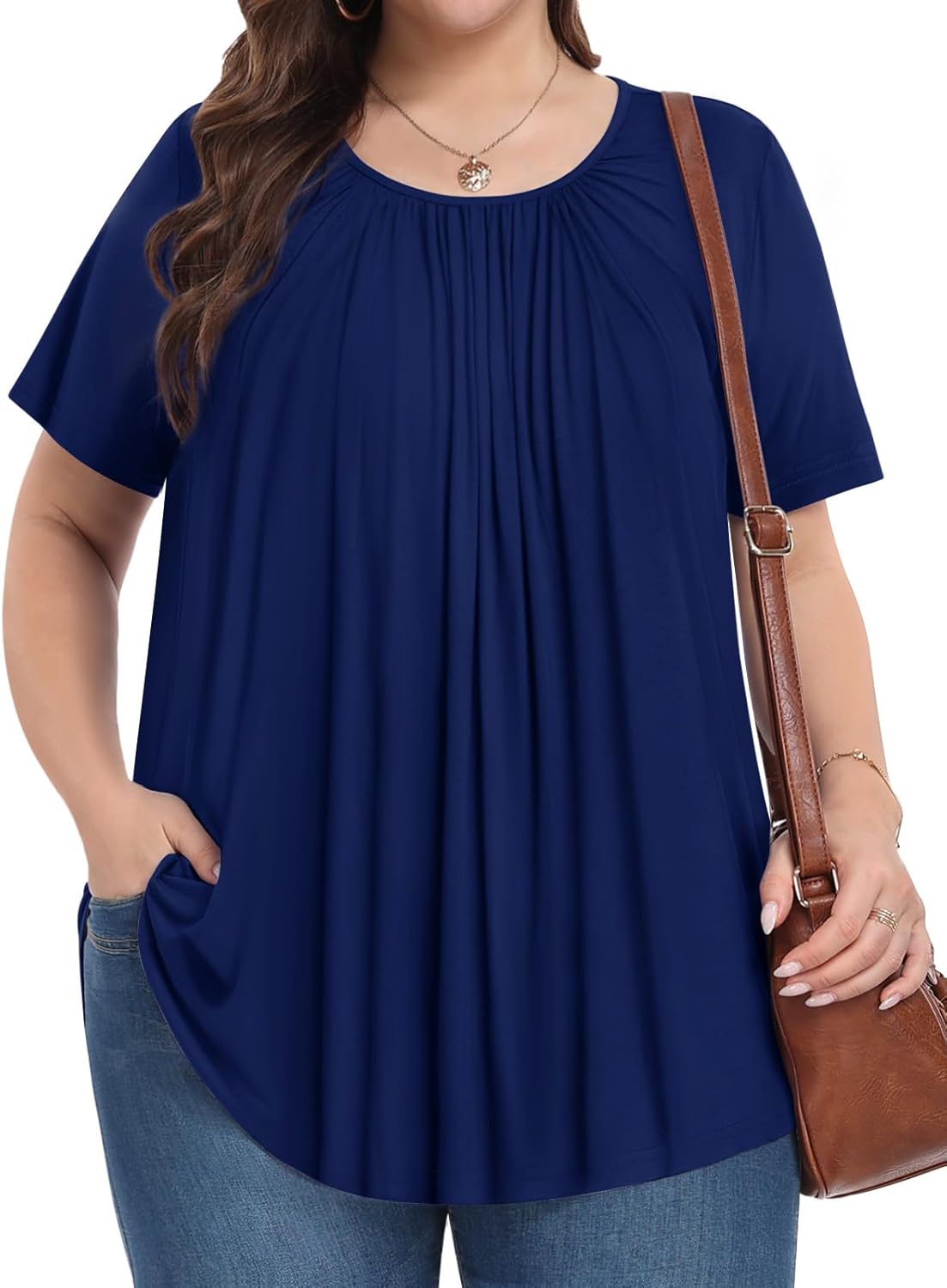 Womens Plus Size Tops Summer Shirts Tunic Short Sleeve Crew Neck Loose Fit Blouse 1X-5X - Image 3