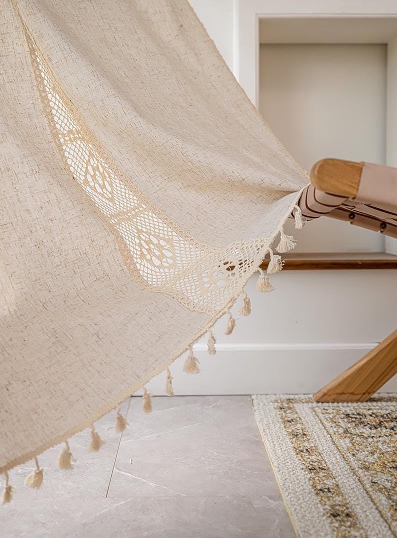 Rideau de Ferme au Crochet, Rideau d'épissure Creux | Rideau Beige Style Boho, semi-occultant, for chambre à coucher et salon(150*120cm)