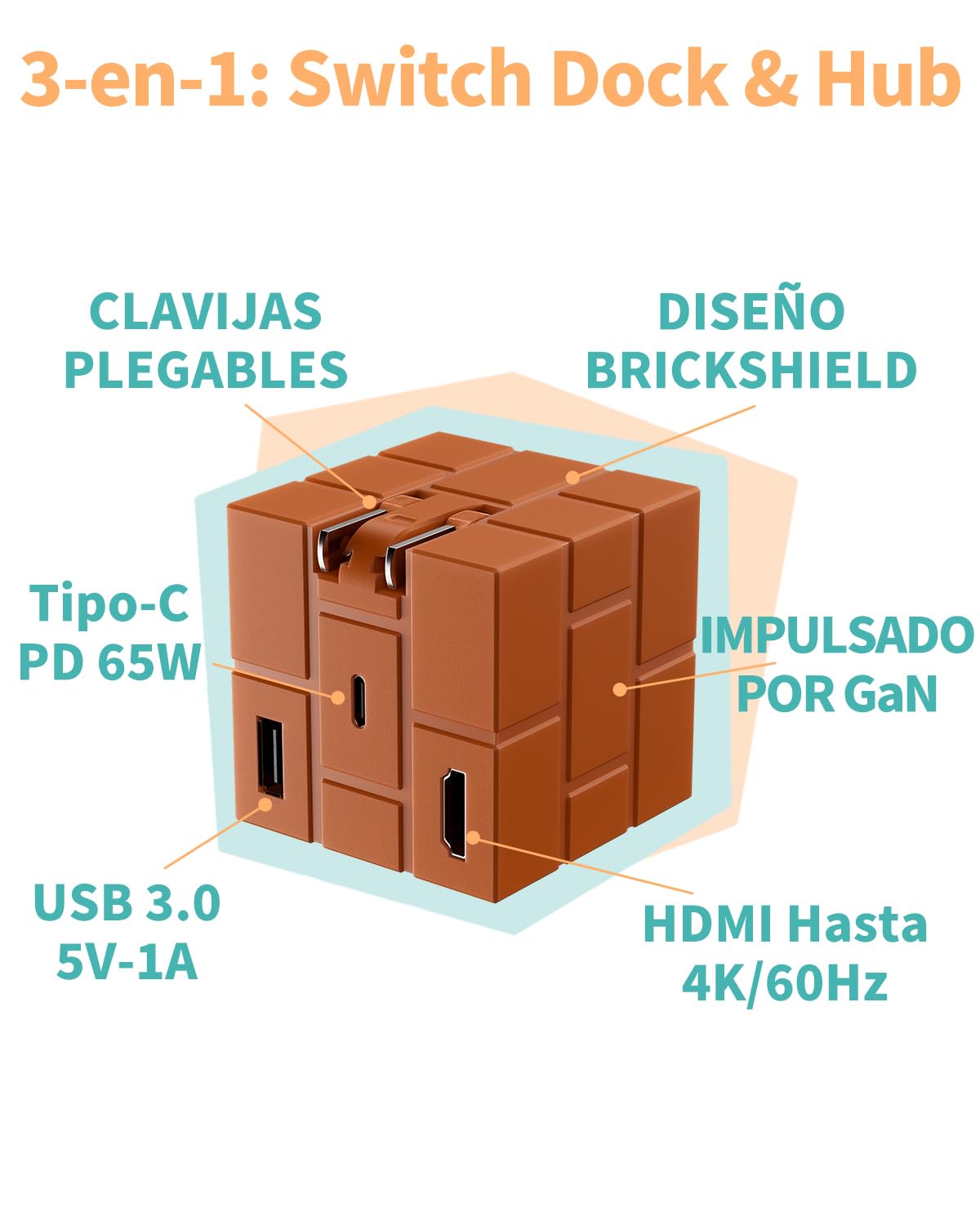 Cargador para Switch de 65 W, compatible con Nintendo/OLED/Steam Deck/Samsung Dex/iPad/MacBook, base de acoplamiento TV portátil para Switch con GaN y carga rápida PD USB-C