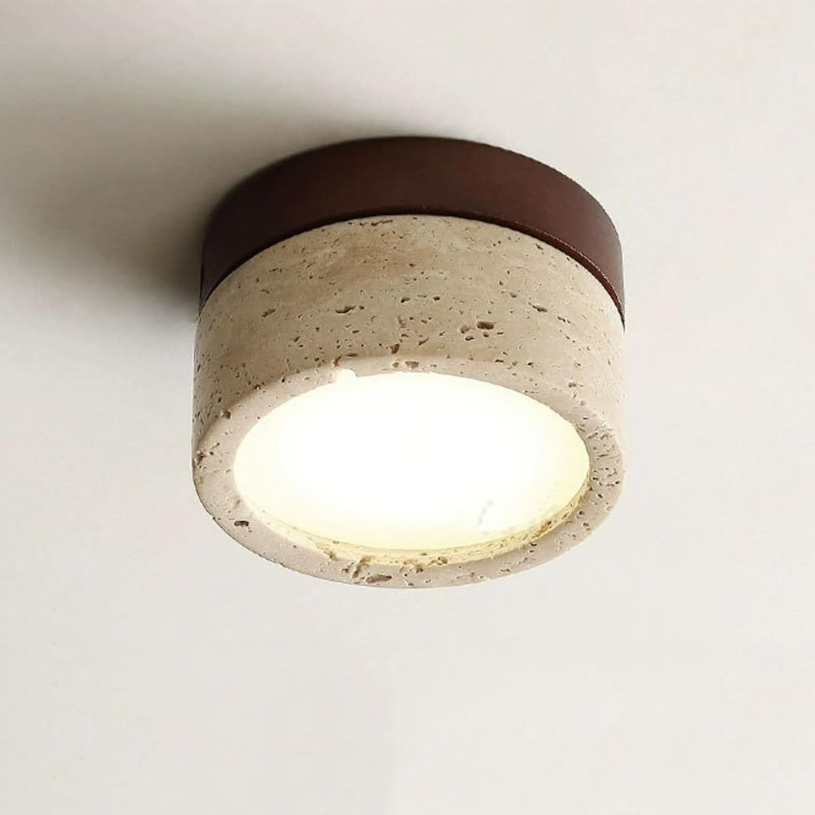 Kikioo Walnut Japanese Wabi-Sabi Style Small Led Ceiling Lights Natural Stone Ceiling Light