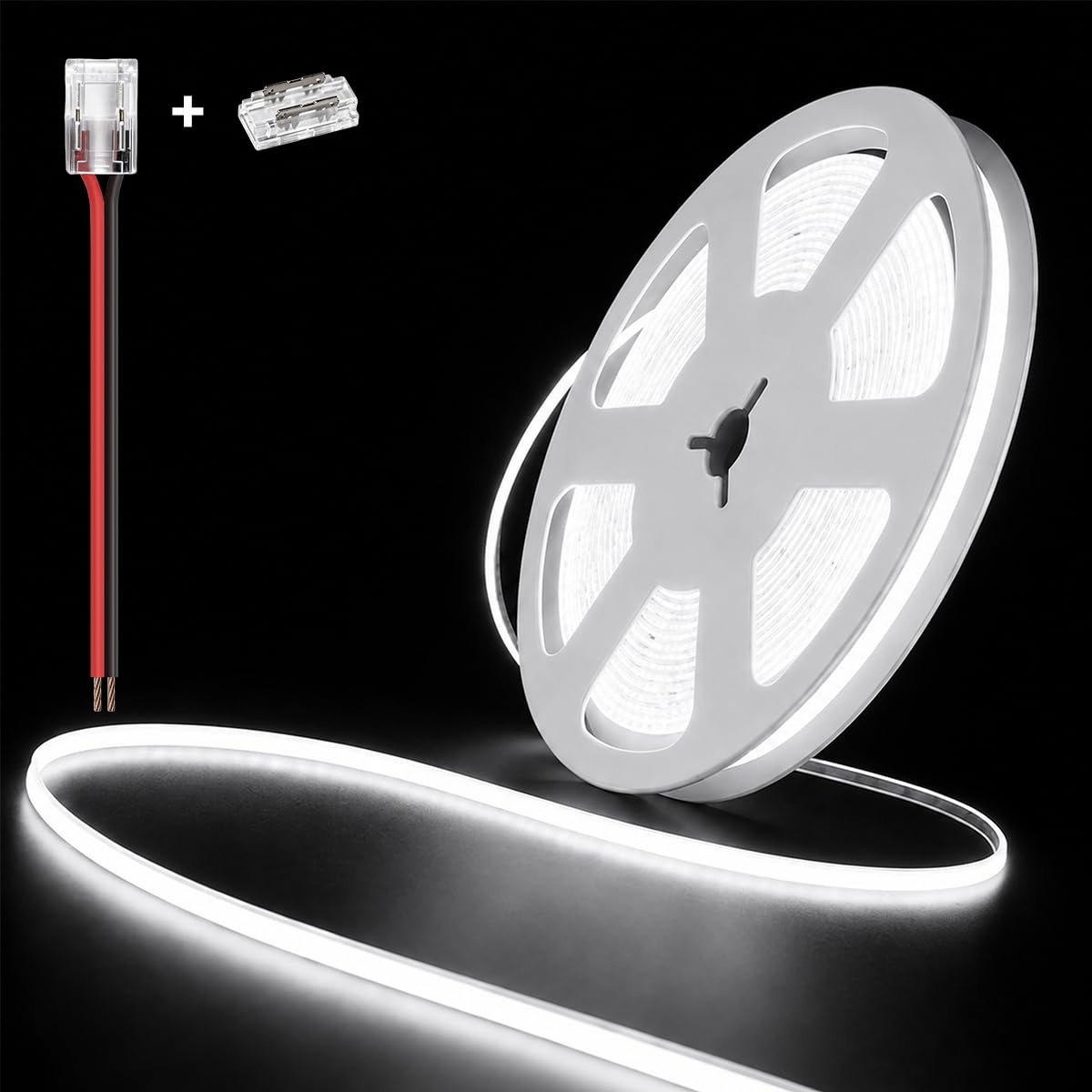 illuburg 24 V COB LED Strip Cool White 6000 K 10 m 400 LEDs/m CRI90+ Dimmable Self-Adhesive LED Strip Light Strip Chain